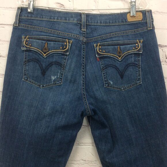 Levi's 515 Jeans Women’s Sz 14 Boot Cut Mid Rise Med Wash Distressed Flap Pocket - Picture 11 of 12